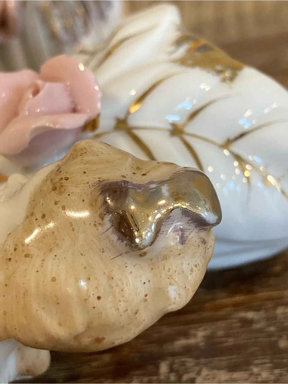 Pair of Boy & Girl Floral Mantel Vases in White & Gold Roses